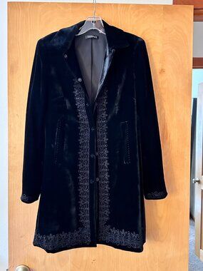 Tahari Black Velvet Embroidered Coat